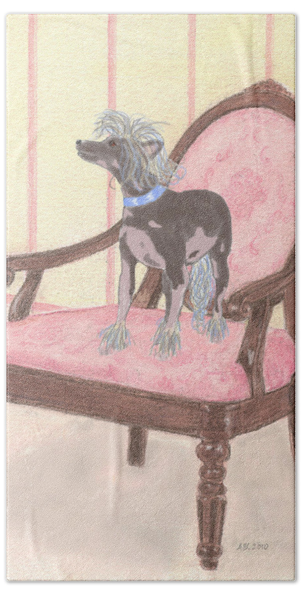 Chinese Crested Bath Towel featuring the mixed media Ming by Stephanie Grant