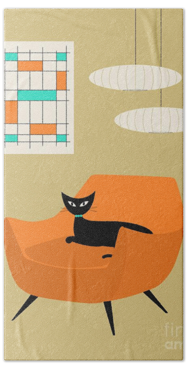 Abstract Hand Towel featuring the digital art Mini Abstract with Orange Chair by Donna Mibus