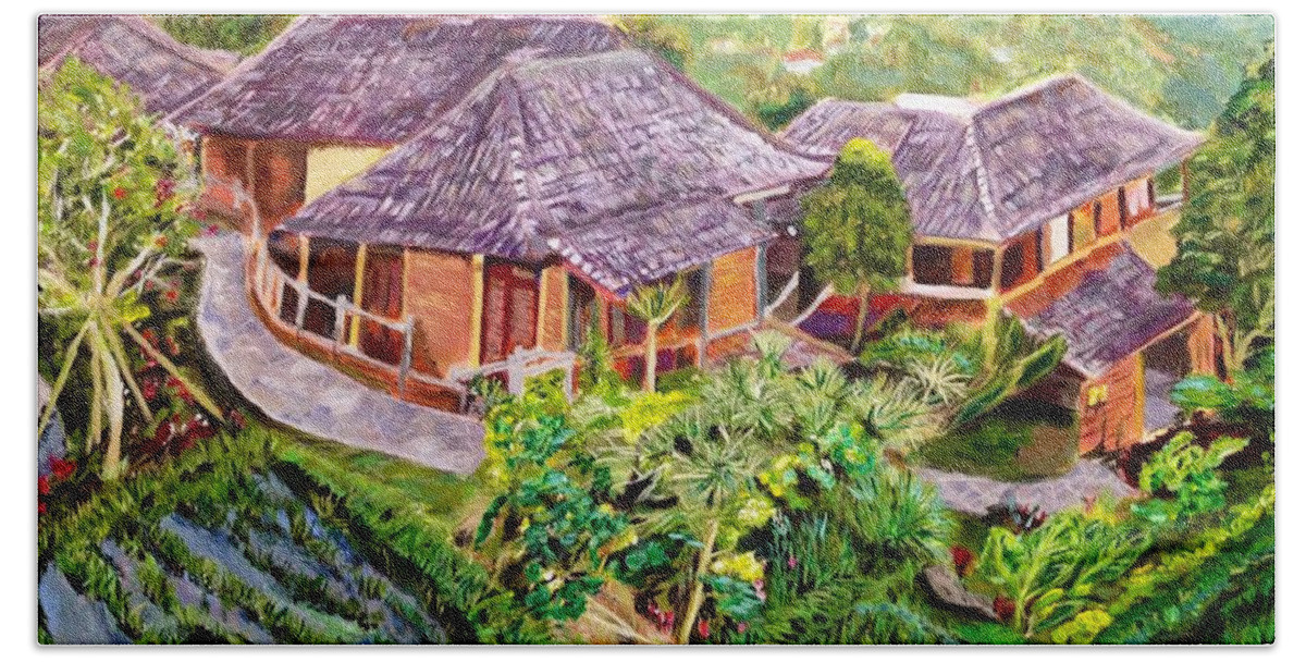 Bali Hut Bath Towel featuring the painting Mini Paradise by Belinda Low