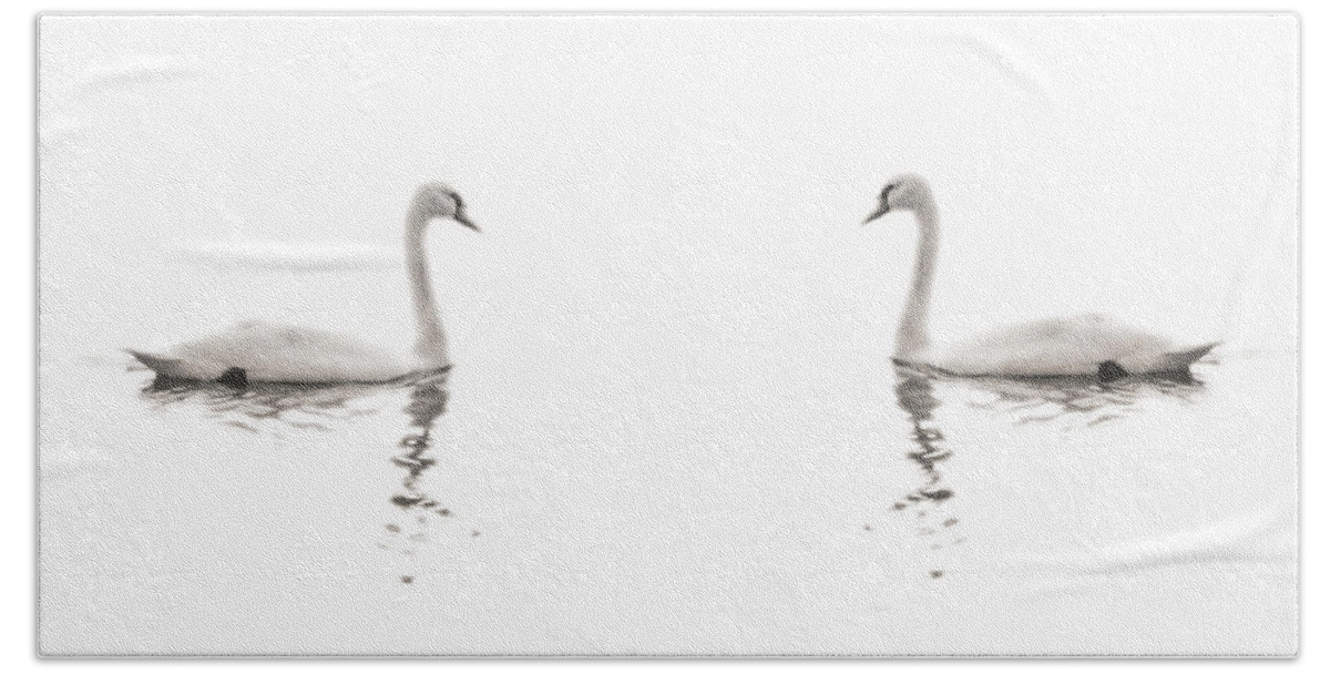 Swan Print Bath Towel featuring the photograph Minimalist Swans in Black and White by Brooke T Ryan