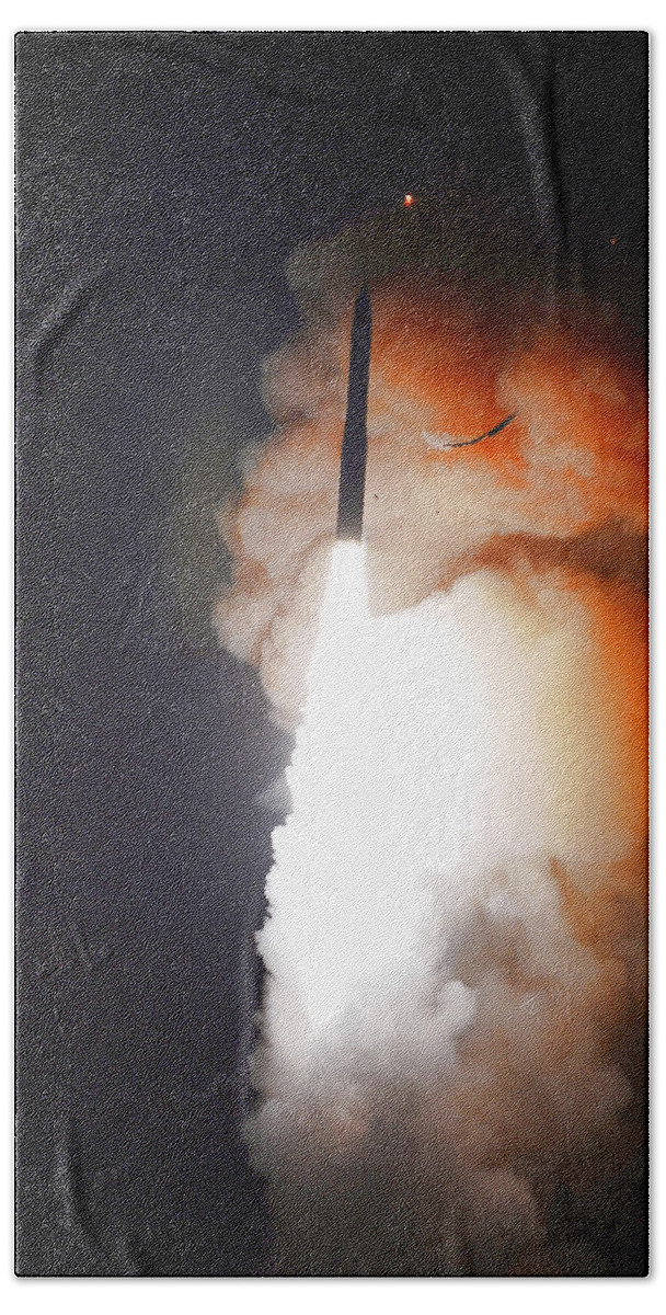Missile Hand Towel featuring the photograph Minuteman IIi Missile Test by Science Source