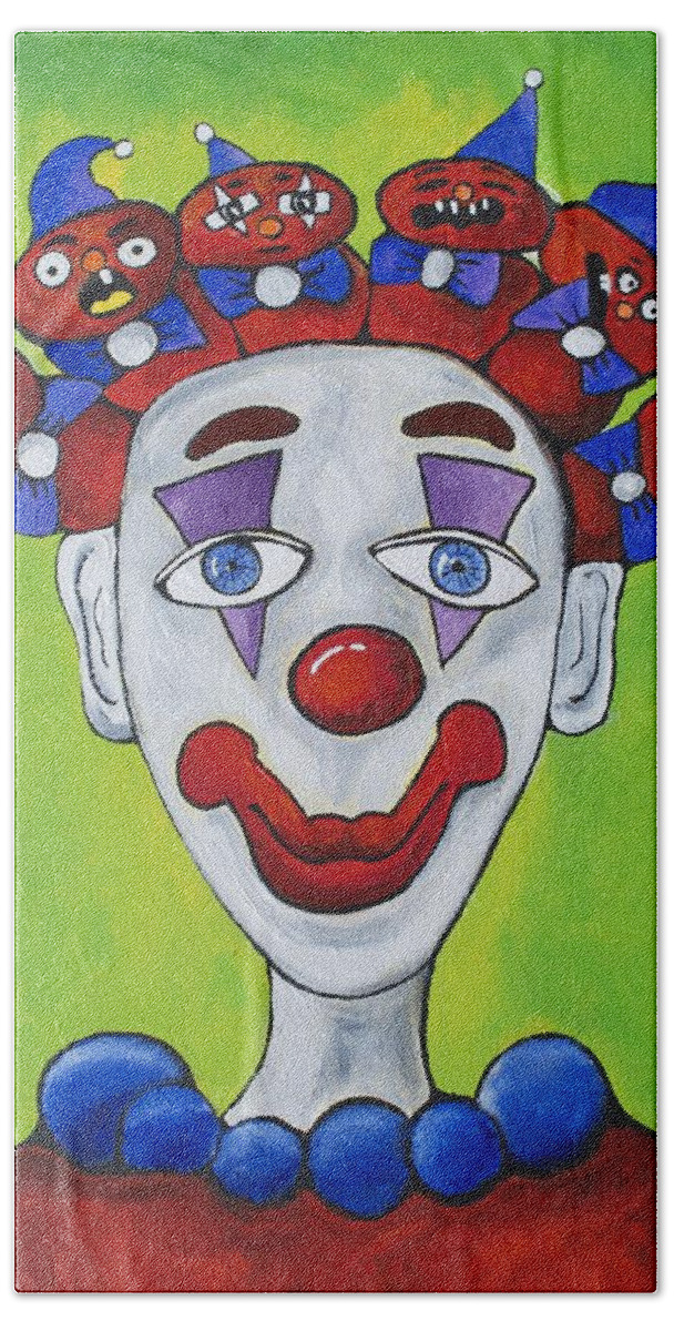 Circus Hand Towel featuring the painting Miss.Curly Clown by Patricia Arroyo