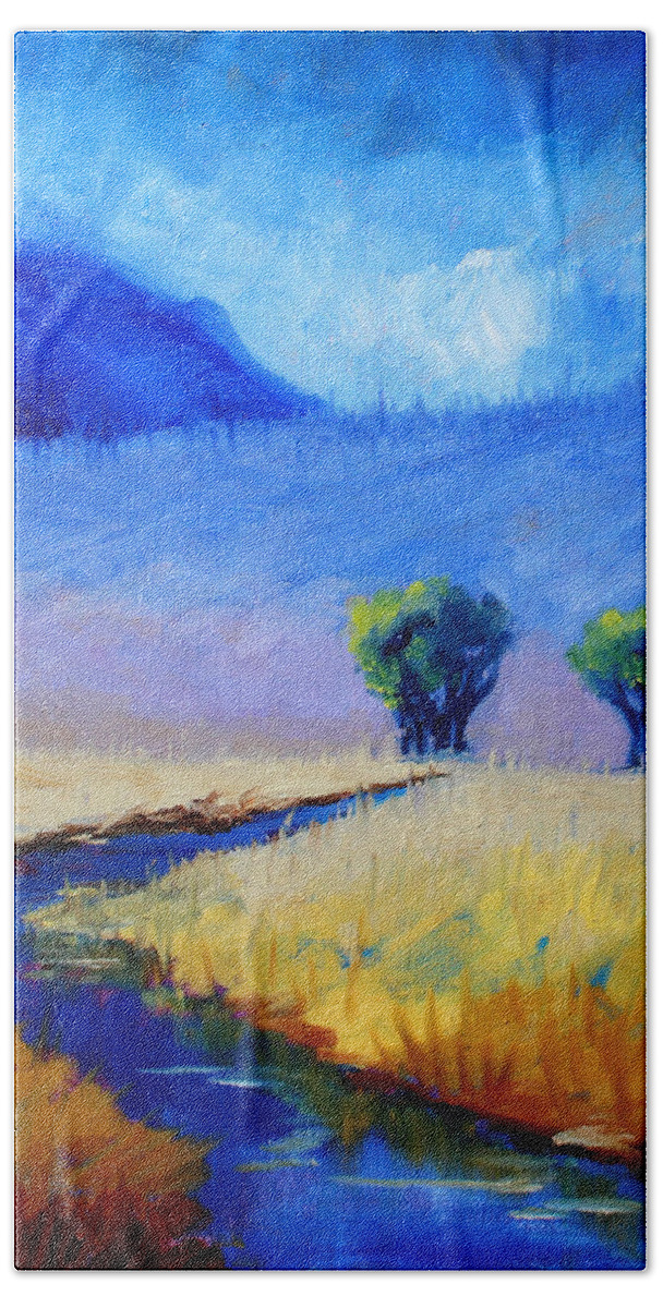 Landscape Bath Towel featuring the painting Mist in the Mountains by Nancy Merkle