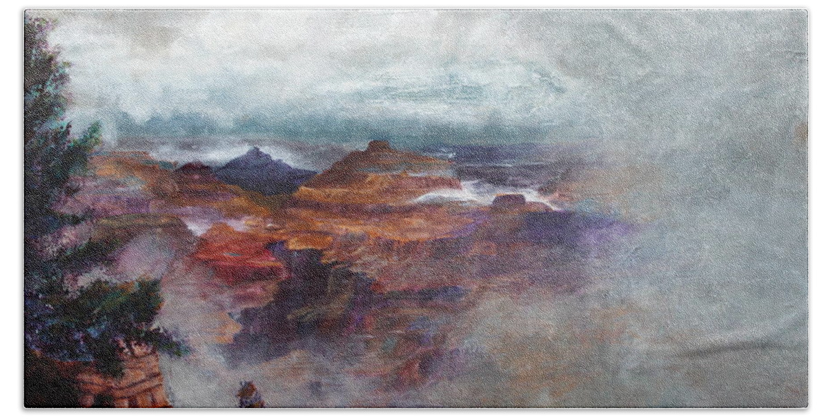 Grand Canyon Bath Sheet featuring the painting Misty Canyon 2 by Jennifer Hillman