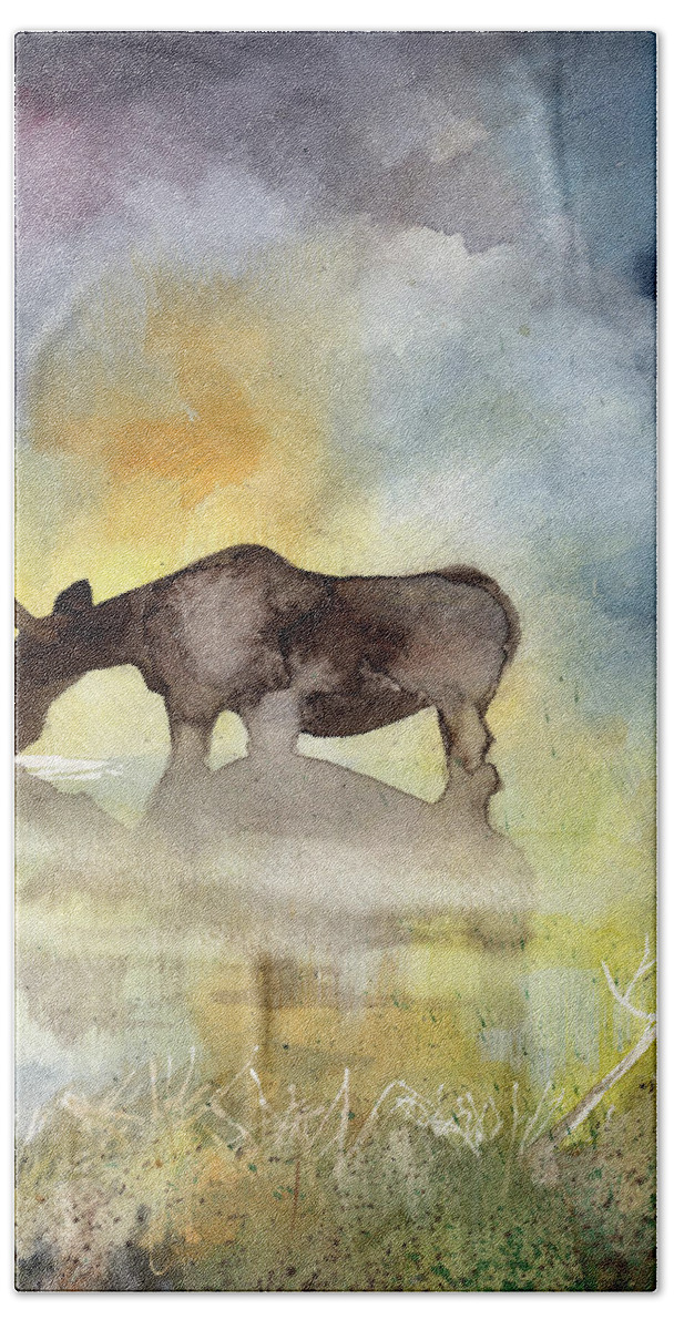 Moose Bath Towel featuring the painting Misty Moose Minerva by Sean Parnell
