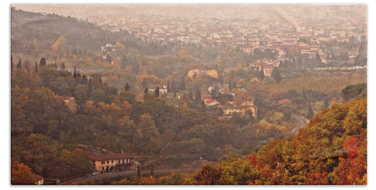 Florence Bath Towel featuring the photograph Misty Morn Over Florence by Prints of Italy