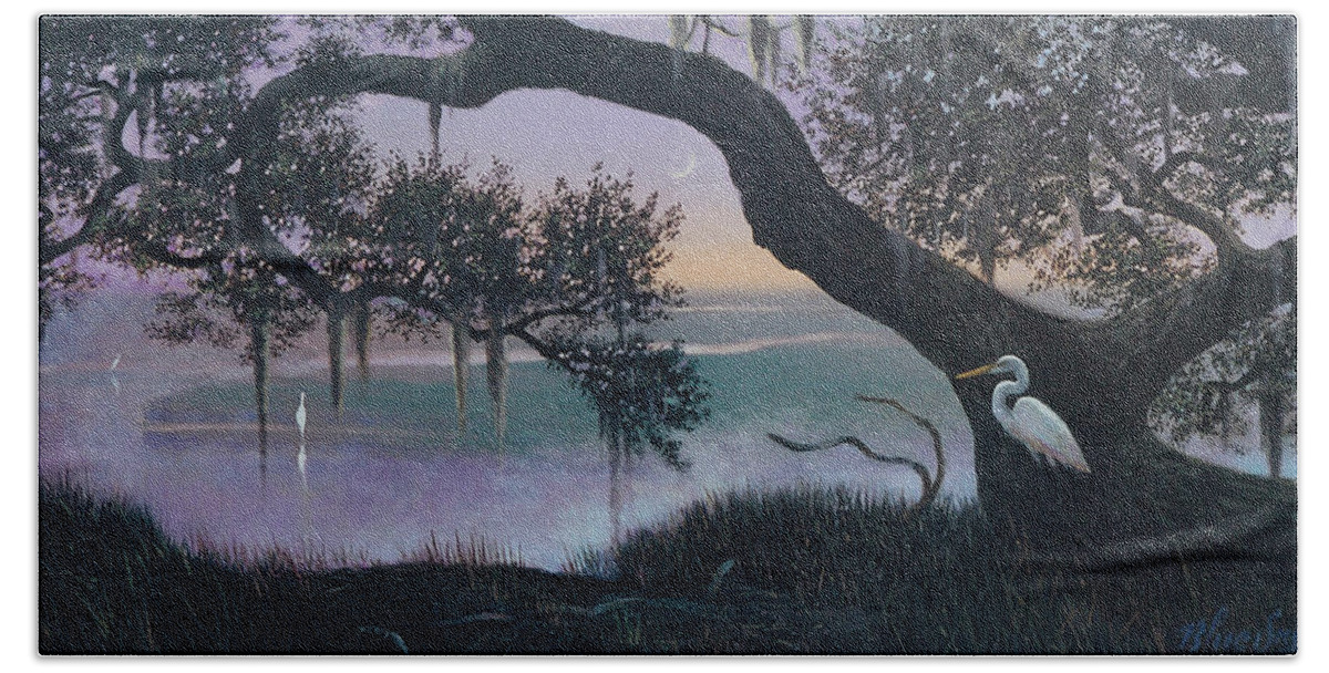 Seabrook Island Bath Towel featuring the painting Misty Morning at Seabrook by Blue Sky