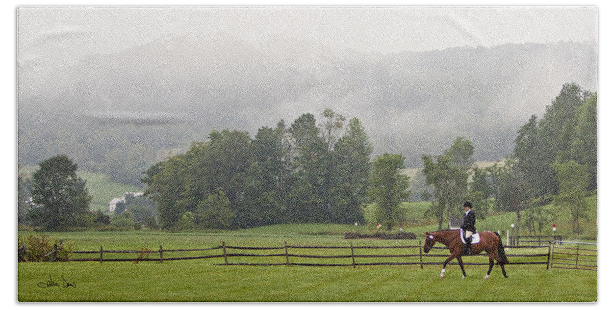 Dressage Hand Towel featuring the photograph Misty Morning Ride by Joan Davis