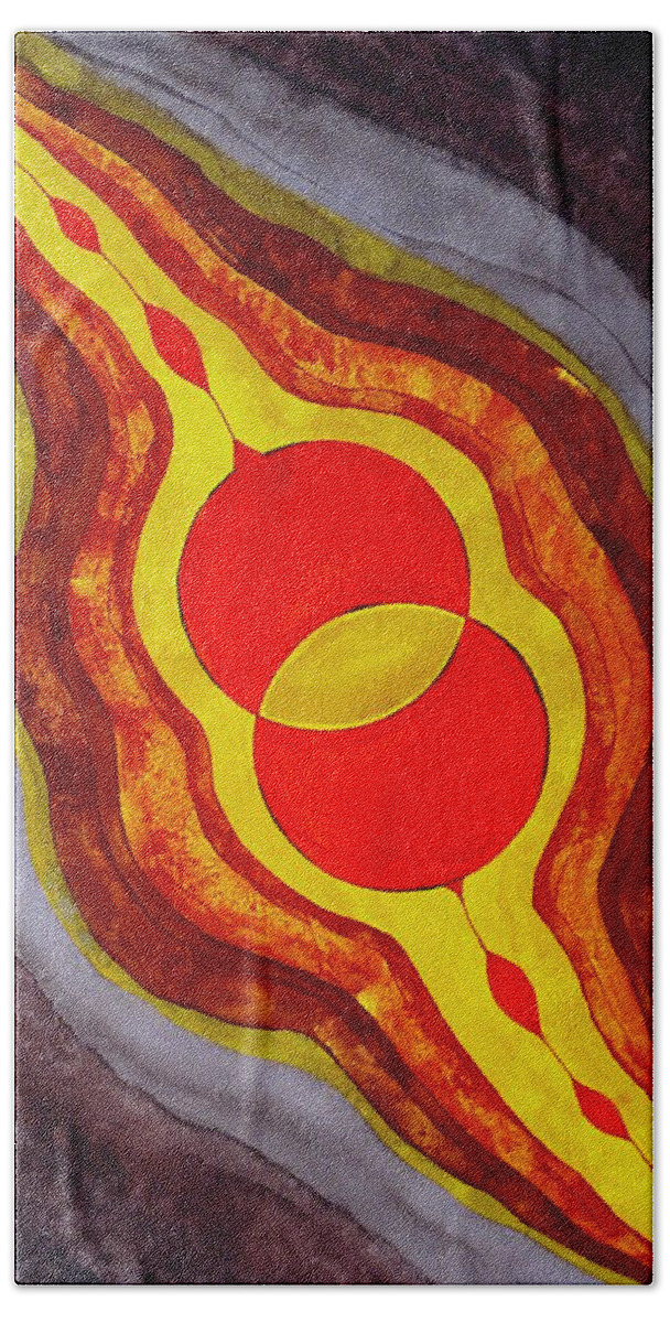 Painting Bath Towel featuring the painting Mitosis of Worlds original painting by Sol Luckman