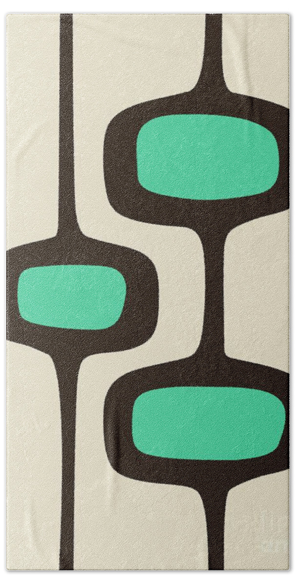 Mid Century Modern Bath Towel featuring the digital art Mod Pod Two Aqua with Brown by Donna Mibus
