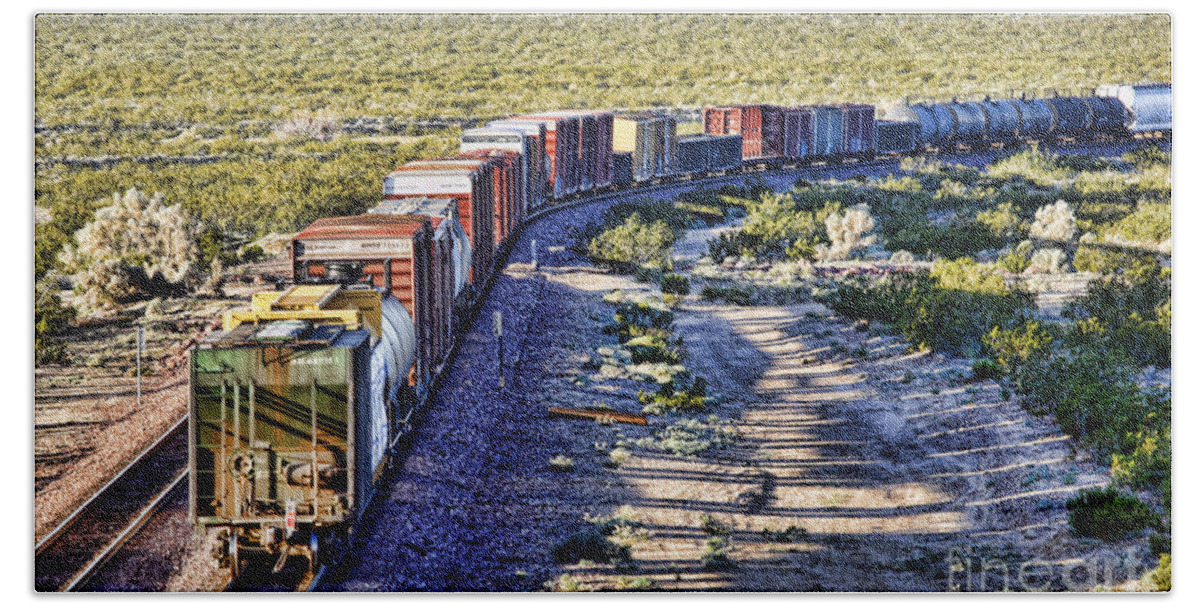 Train Hand Towel featuring the photograph Mojave Desert Train by Diana Sainz by Diana Raquel Sainz