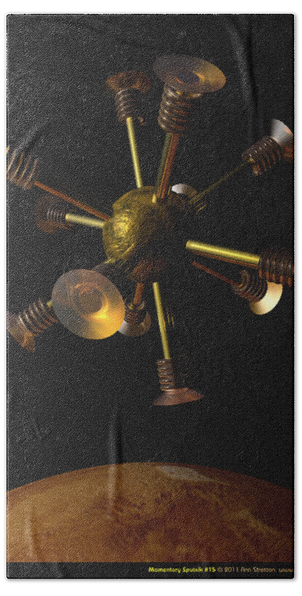 3d Art: 3d Art; Abstract: Geometric; Science Fiction & Fantasy: Dreamscapes; Science Fiction & Fantasy: Space Bath Towel featuring the digital art Momentary Sputnik 15 by Ann Stretton