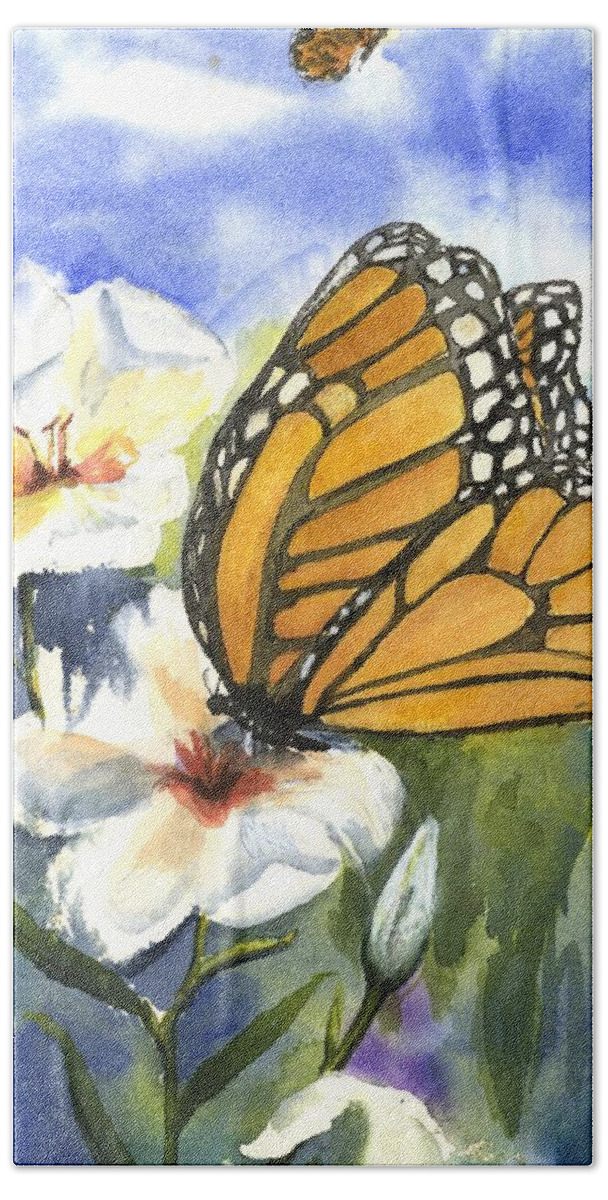White Flowers And Butterflies Hand Towel featuring the painting Transformation 2 by Maria Hunt
