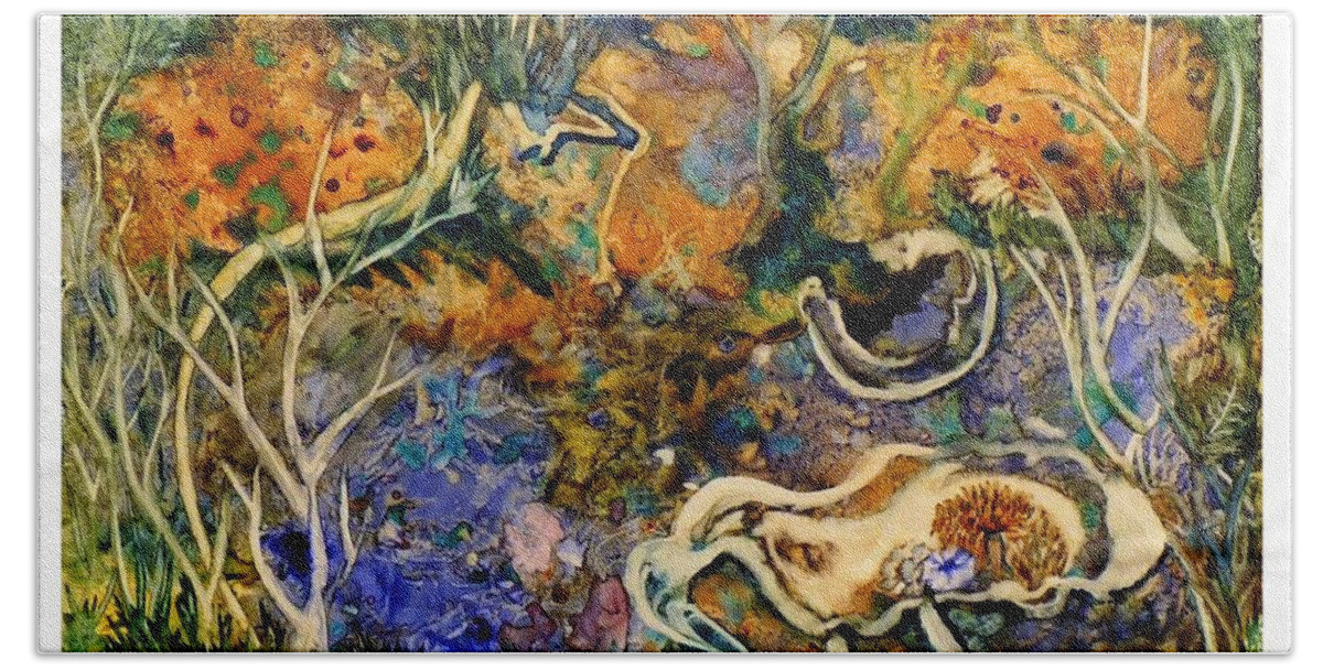 Ksg Bath Towel featuring the painting Monet Under Water by Kim Shuckhart Gunns