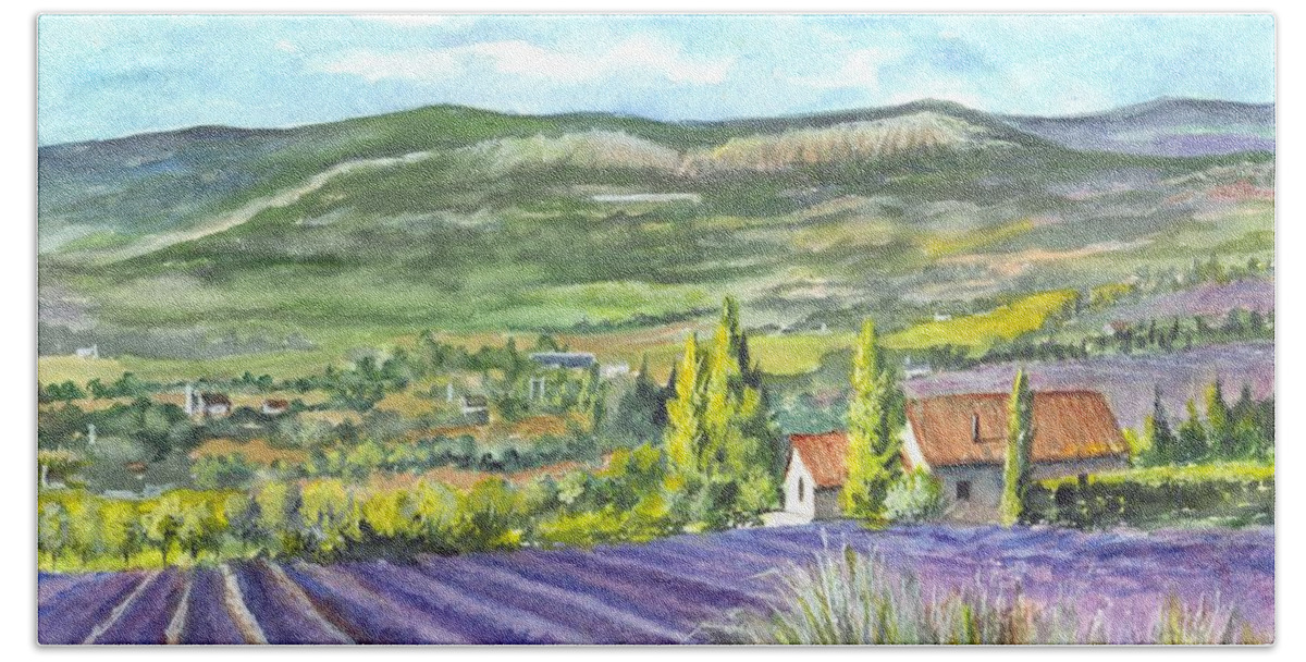 Watercolor Bath Towel featuring the painting Montagne de Lure in Provence France by Carol Wisniewski