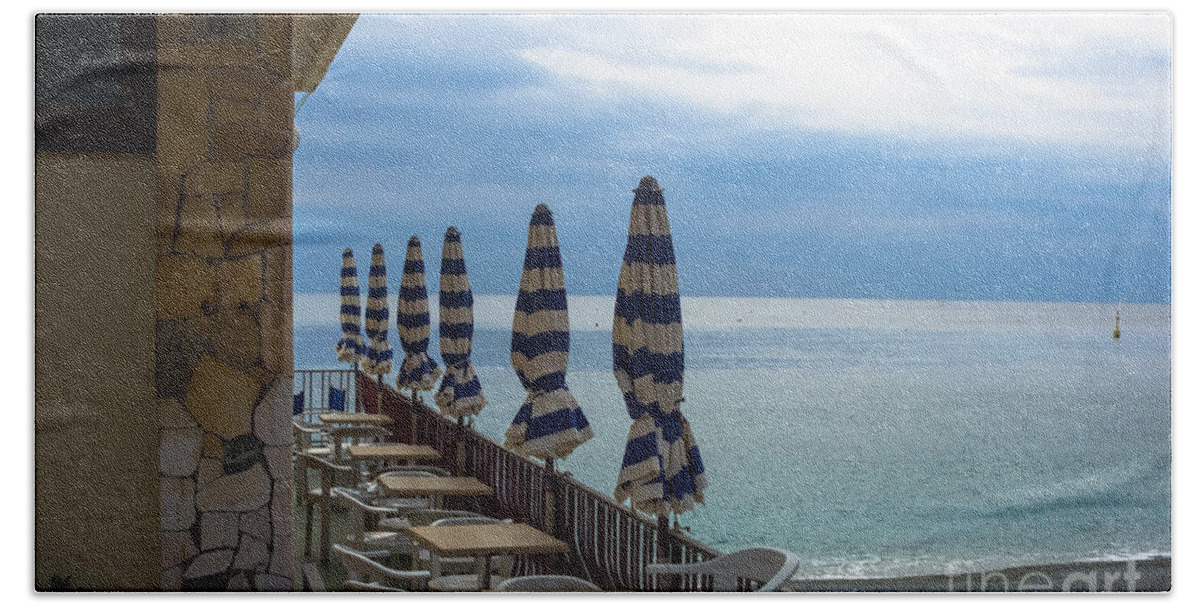 Monterosso Italy Hand Towel featuring the photograph Monterosso Outdoor Cafe by Prints of Italy