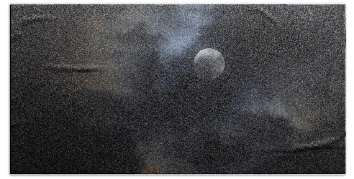 Moon And Clouds Bath Towel featuring the photograph Moon and Clouds by Terry DeLuco