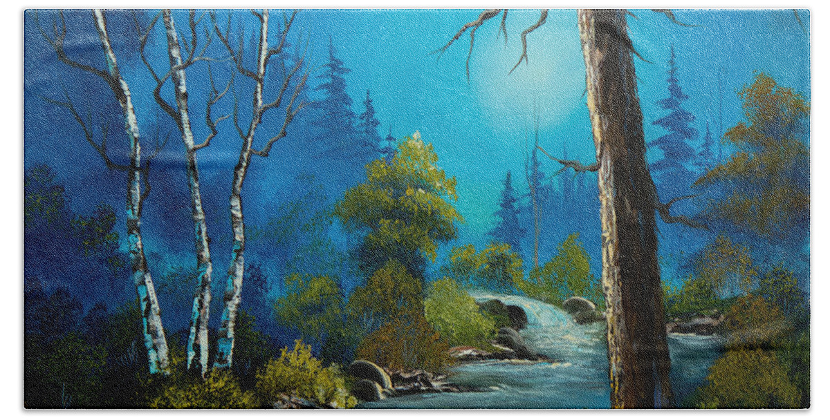 Landscape Hand Towel featuring the painting Moonlight Stream by Chris Steele