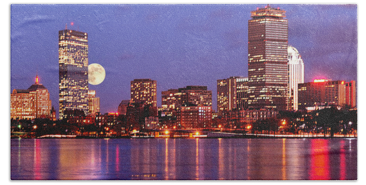 Boston Strong Bath Towel featuring the photograph Moonlit Boston on the Charles by Mitchell R Grosky