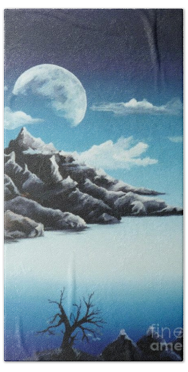 Surreal Painting Hand Towel featuring the painting Moonrise by David Neace CPX