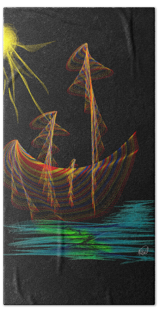 Moon Bath Towel featuring the painting Moonshine Sailing by Angela Stanton