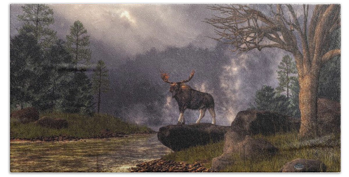 Moose In The Adirondacks Bath Towel featuring the digital art Moose in the Adirondacks by Daniel Eskridge