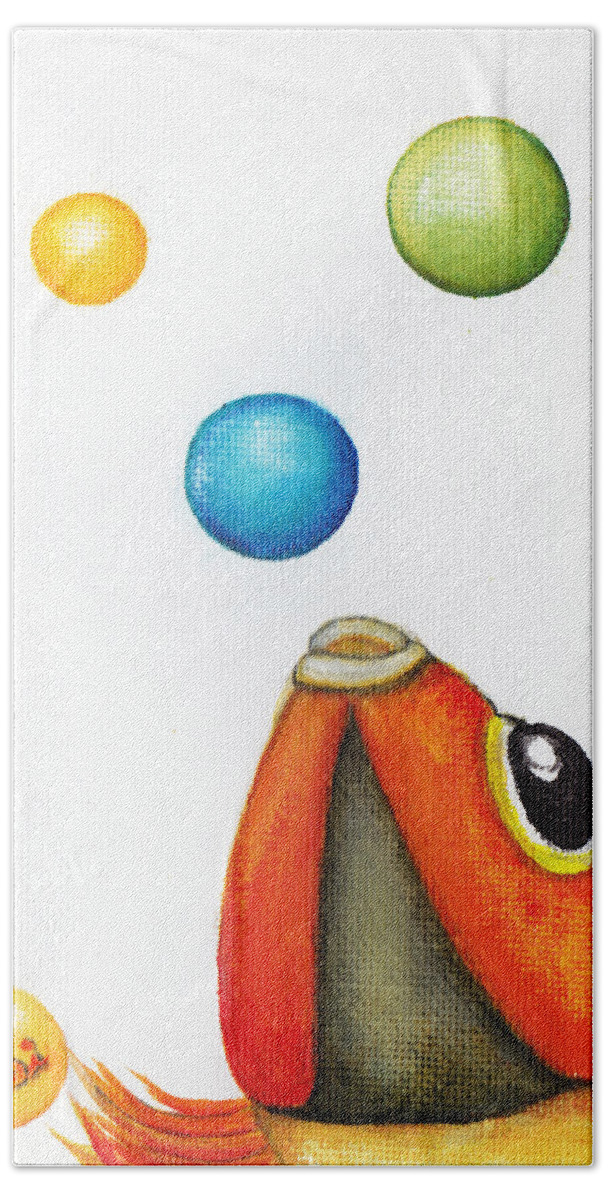Whimsical Bath Towel featuring the painting More Bubbles by Oiyee At Oystudio