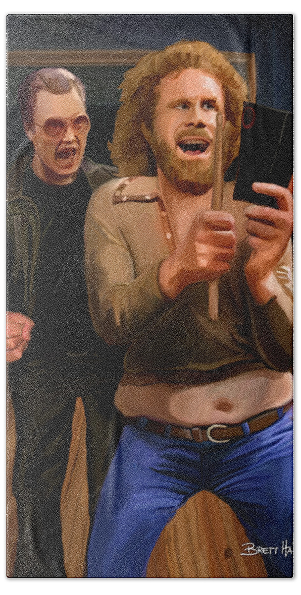 Will Farrell Bath Towel featuring the painting More Cowbell by Brett Hardin