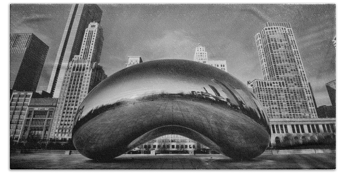 Chicago Cloud Gate Hand Towel featuring the photograph Morning Bean in Black and White by Sebastian Musial