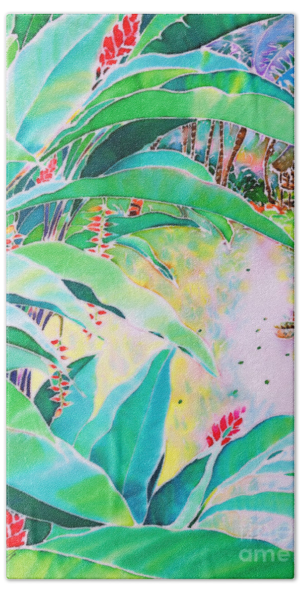 Tropical Hand Towel featuring the painting Morning dew by Hisayo OHTA