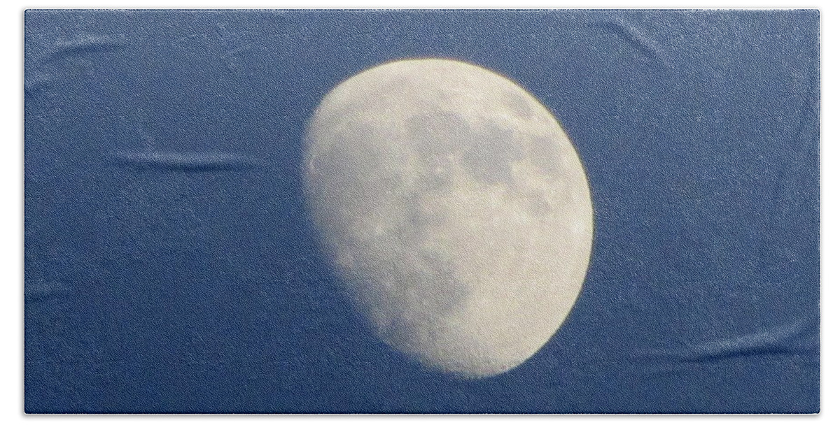 Moon Bath Towel featuring the photograph Morning Man In The Moon by Susan Carella