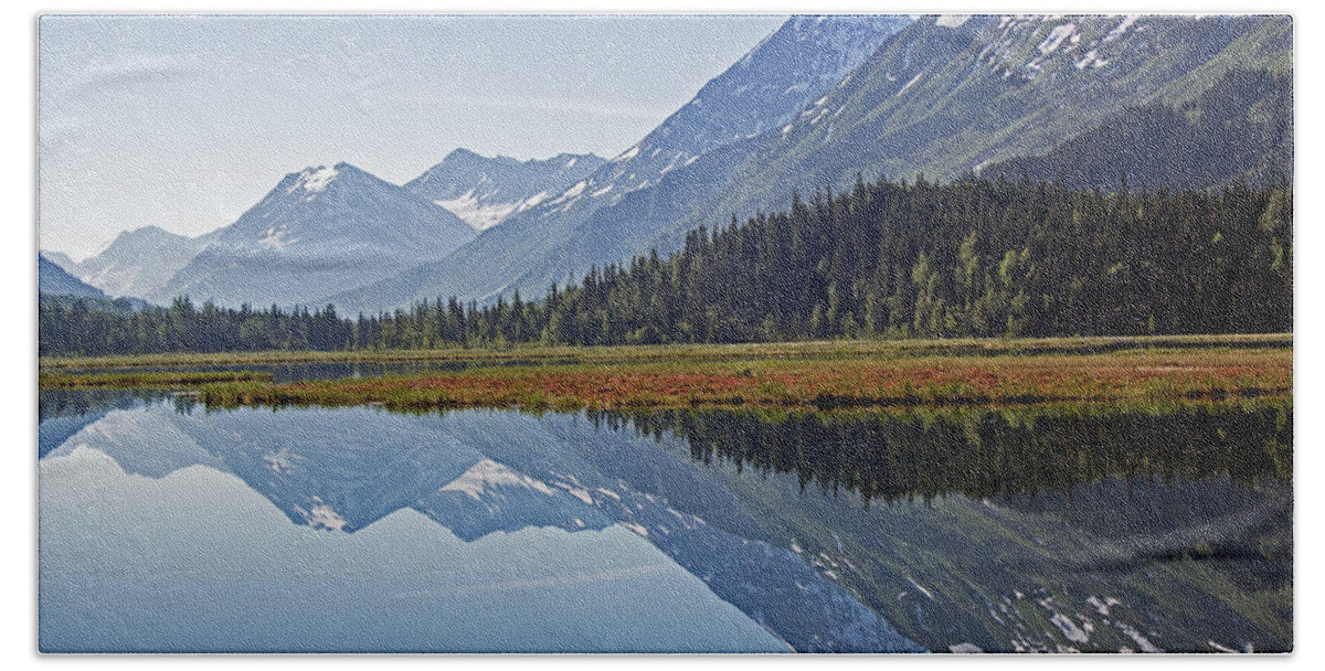 Alaska Bath Towel featuring the photograph Morning Reflections by Angie Schutt