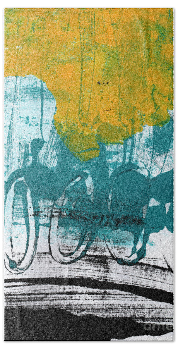 Abstract Painting Hand Towel featuring the painting Morning Ride by Linda Woods