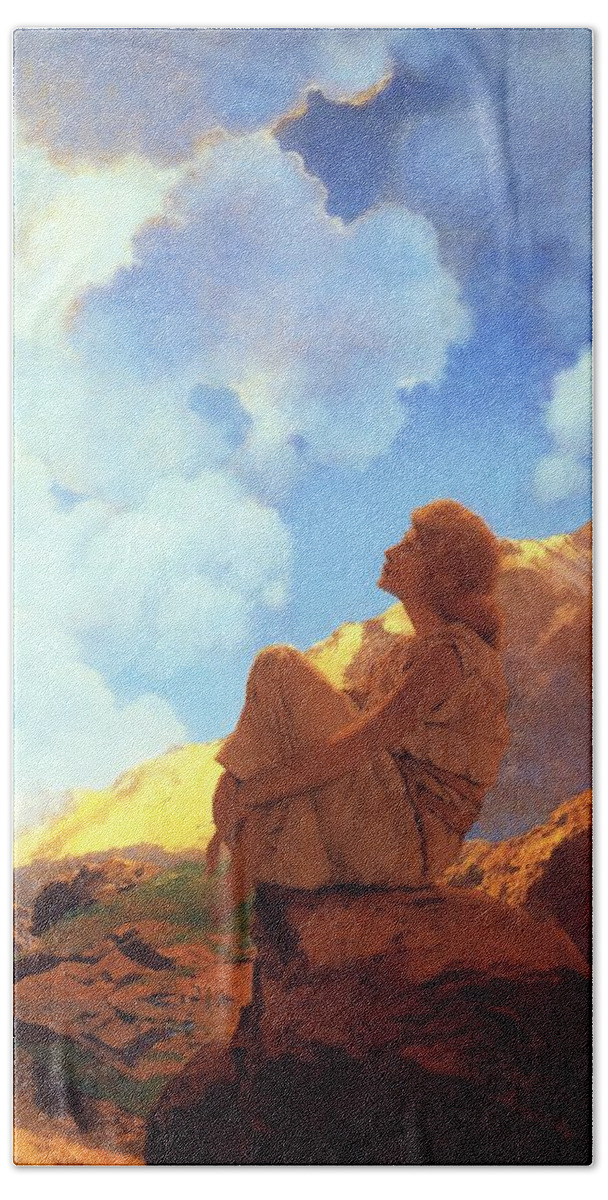 Maxfield Parrish Hand Towel featuring the painting Morning Spring by Maxfield Parrish