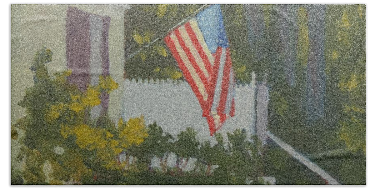 American Bath Towel featuring the painting Morning Sun on Old Glory by Bill Tomsa