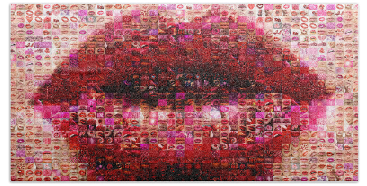 Sensual Bath Towel featuring the digital art Mosaic Lips by Gina Dsgn