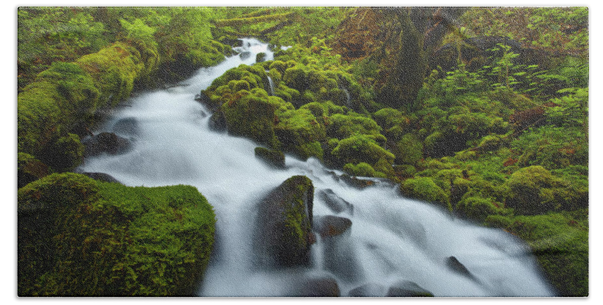 Lush Hand Towel featuring the photograph Mossy Creek Cascade by Darren White