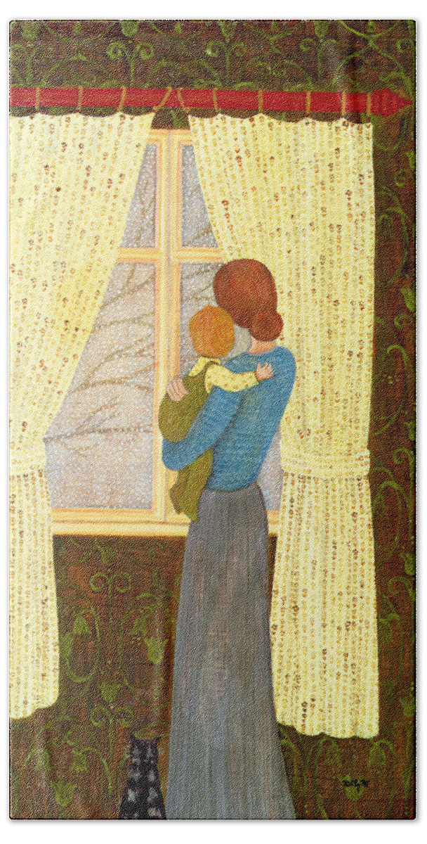 Mother And Child Bath Towel featuring the painting Mother And Child by Ditz