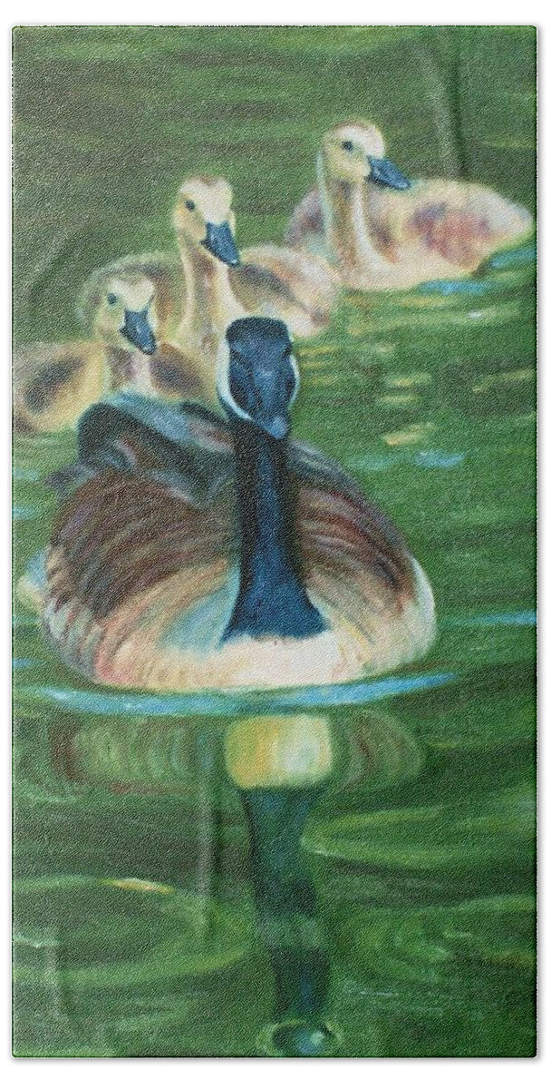 Nature Bath Towel featuring the painting Mother Goose by Jill Ciccone Pike