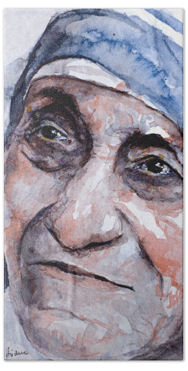 Theresa Hand Towel featuring the painting Mother Theresa watercolor by Laur Iduc