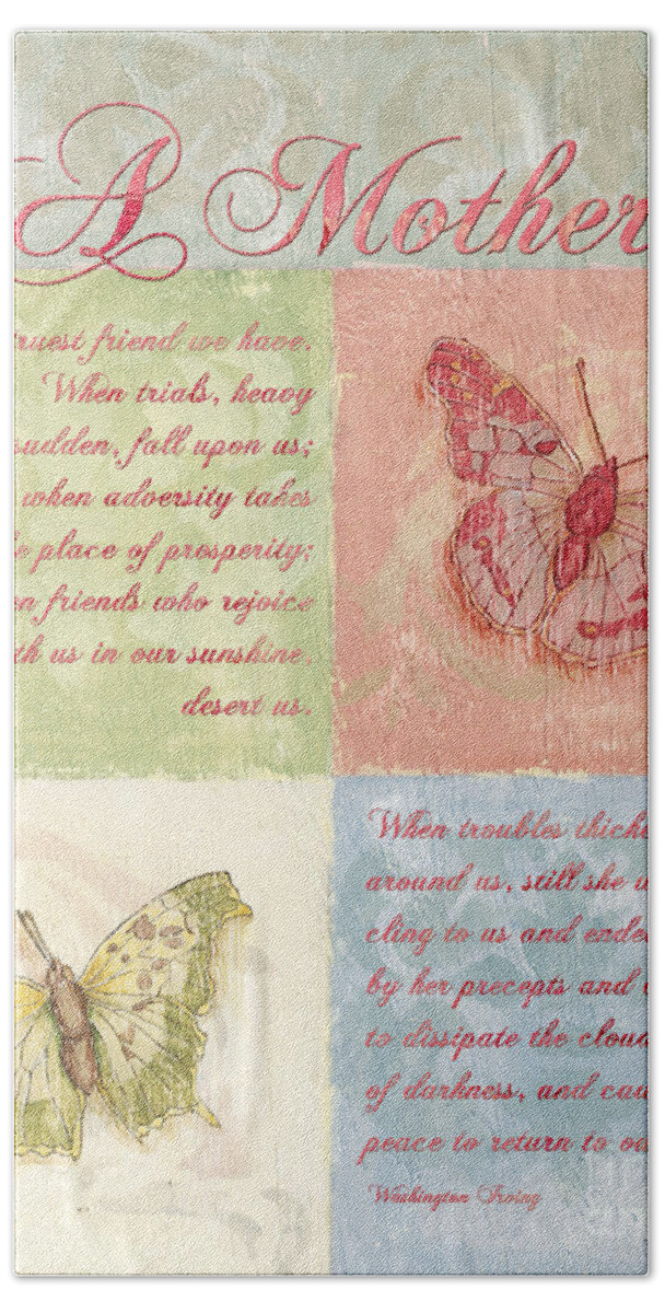 Butterfly Hand Towel featuring the painting Mother's Day Butterfly card by Debbie DeWitt