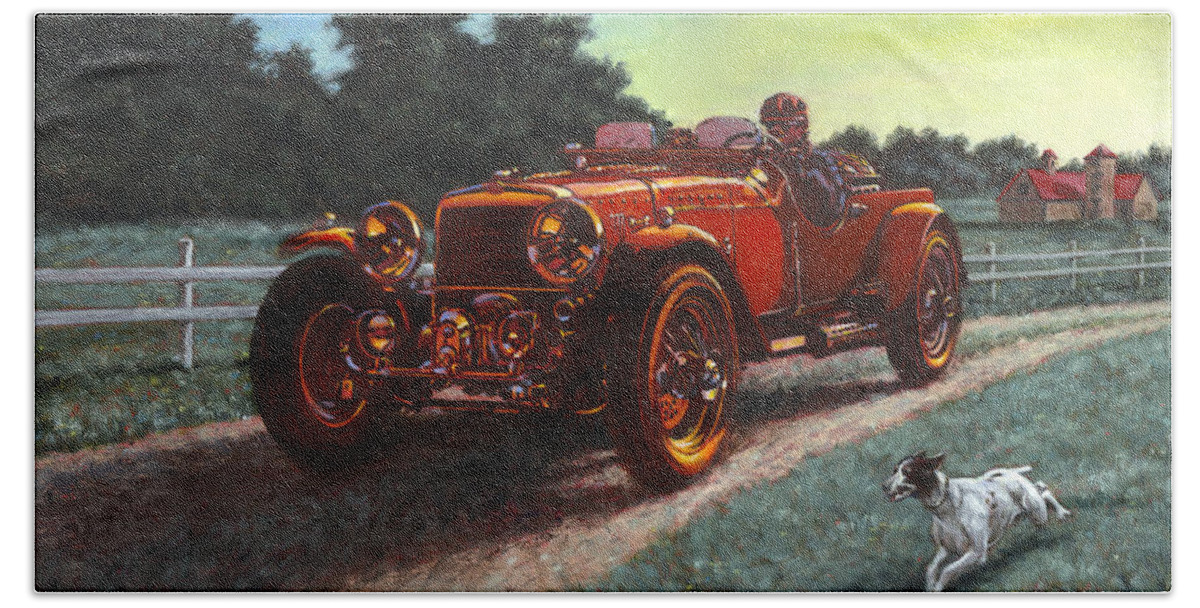Red Hand Towel featuring the painting Motor Car by Richard De Wolfe