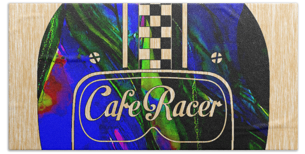 Cafe Racer Bath Towel featuring the mixed media Motorcycle Helmet by Marvin Blaine
