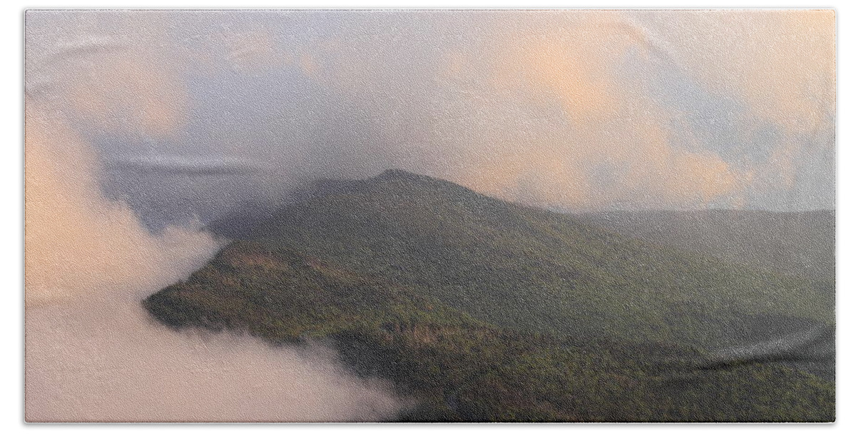 Blue Ridge Parkway Bath Towel featuring the photograph Mount Mitchell Summit Sunset Clouds by John Burk