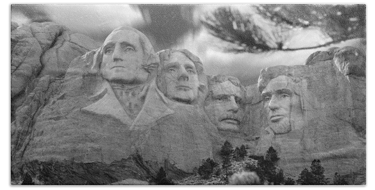 Landmarks Bath Towel featuring the photograph Mount Rushmore Panoramic by Mike McGlothlen