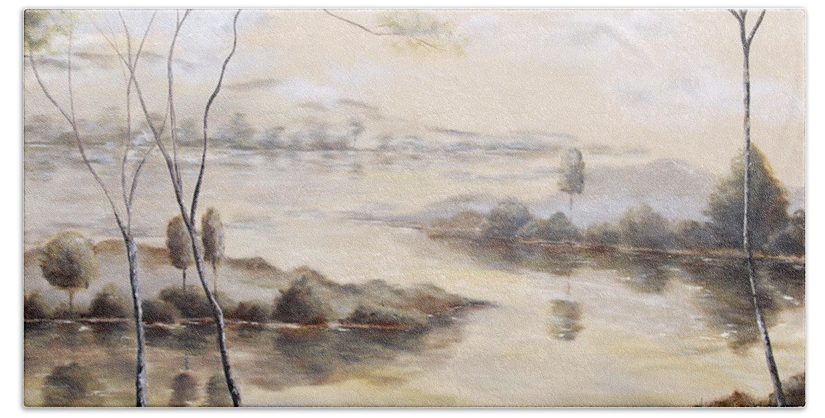 Mountain Bath Towel featuring the painting Mountain Lake II by Katrina Nixon