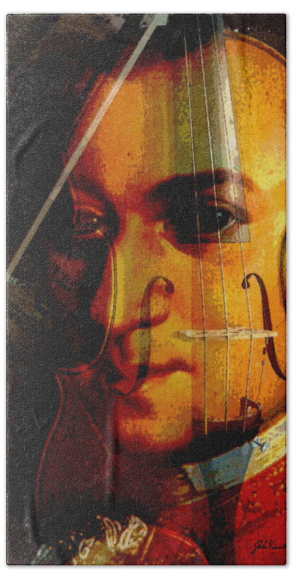 Classical Music Hand Towel featuring the digital art Mozart by John Vincent Palozzi