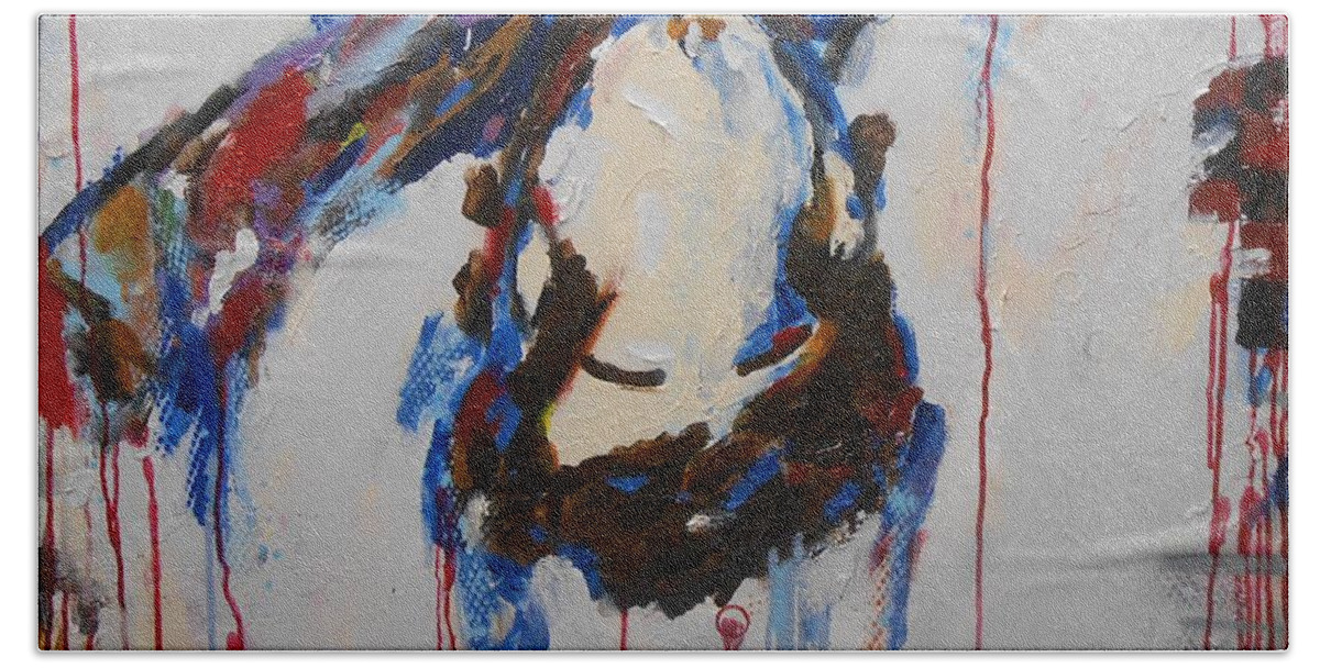 Abstract Bath Towel featuring the painting Mr. Nobody by GH FiLben