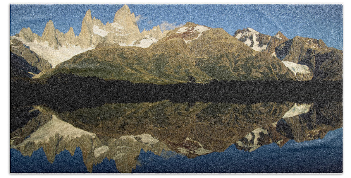 Feb0514 Hand Towel featuring the photograph Mt Fitzroy At Dawn Patagonia by Colin Monteath