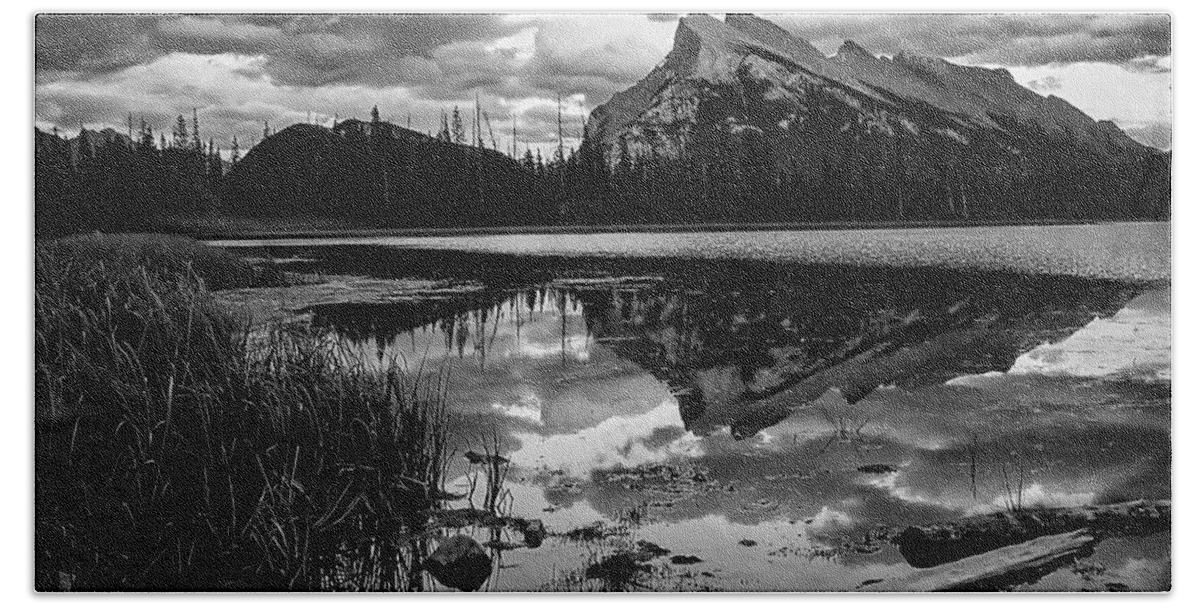 Banff Canvas Print Photograph Bath Towel featuring the photograph Mt. Rundle Reflection by Lucy VanSwearingen